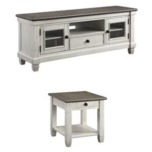 Home Square 2-Piece Set with End Table and TV Stand in Antique White