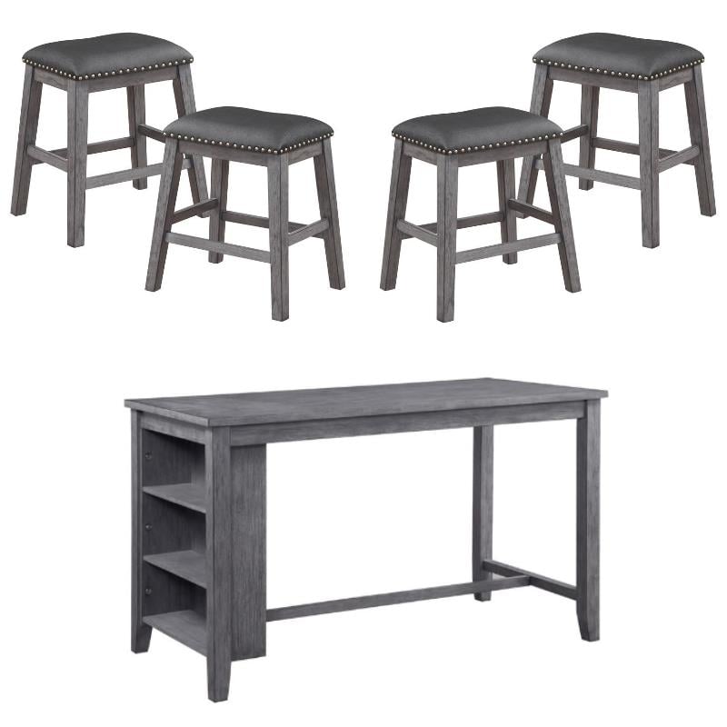 Home Square 5-Piece Set with 4 Counter Stools & Dining Table in Gray
