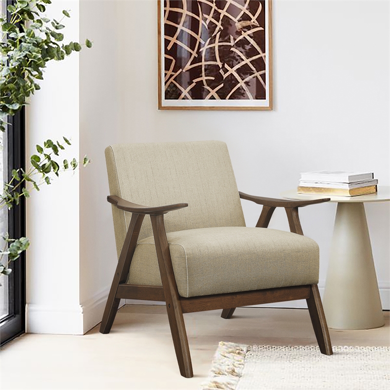 Home Square Upholstered Accent Chair in Light Brown Finish - Set of 2