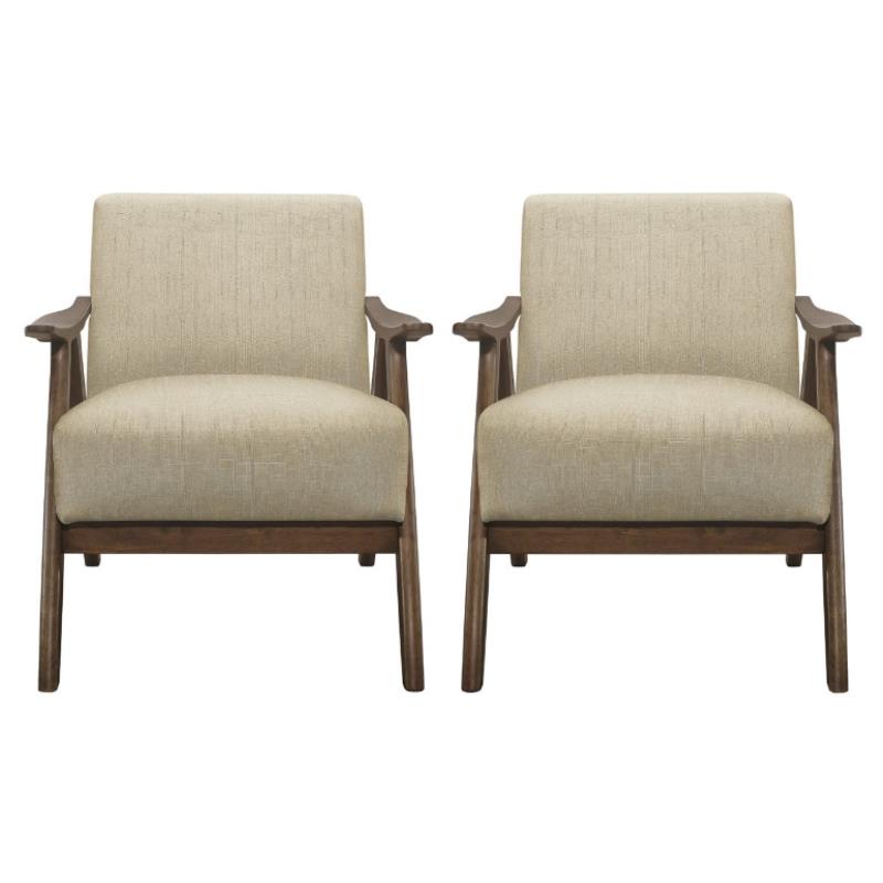Home Square Upholstered Accent Chair in Light Brown Finish - Set of 2