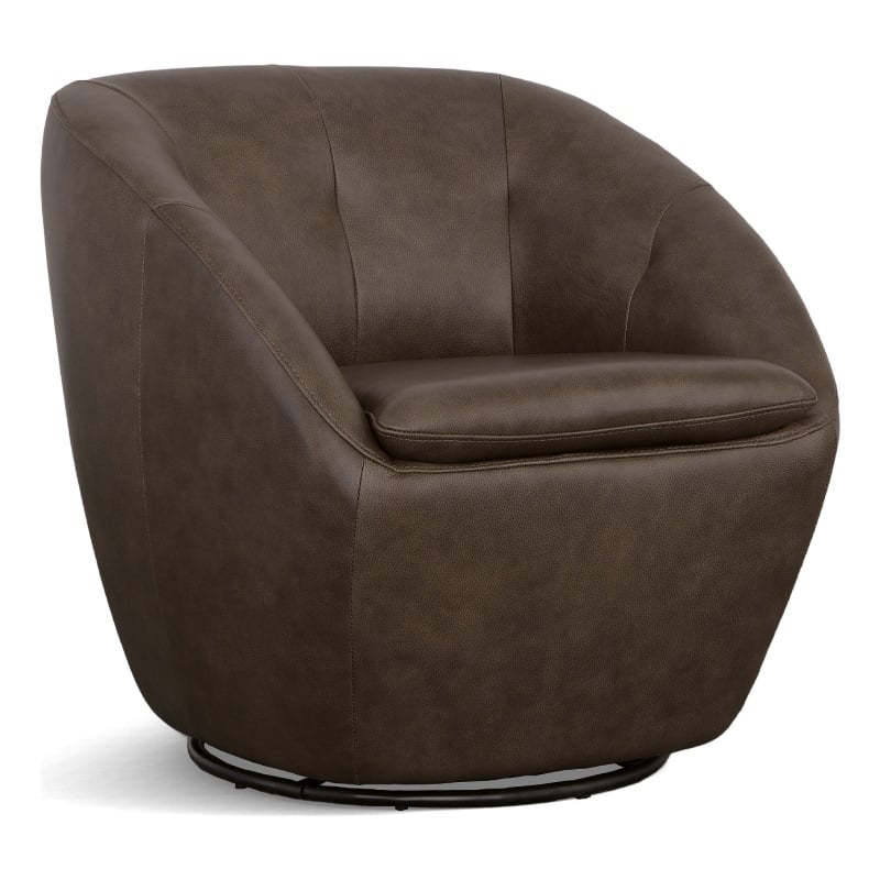 Home Square Leather Swivel Chair in Medium Brown Finish - Set of 2