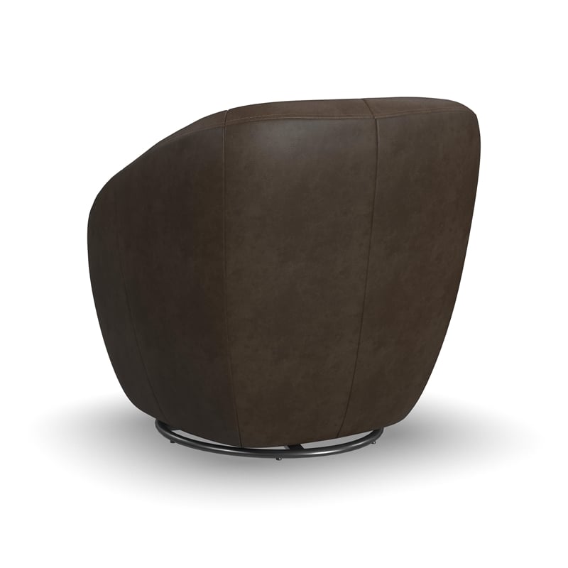 Home Square Leather Swivel Chair in Medium Brown Finish - Set of 2