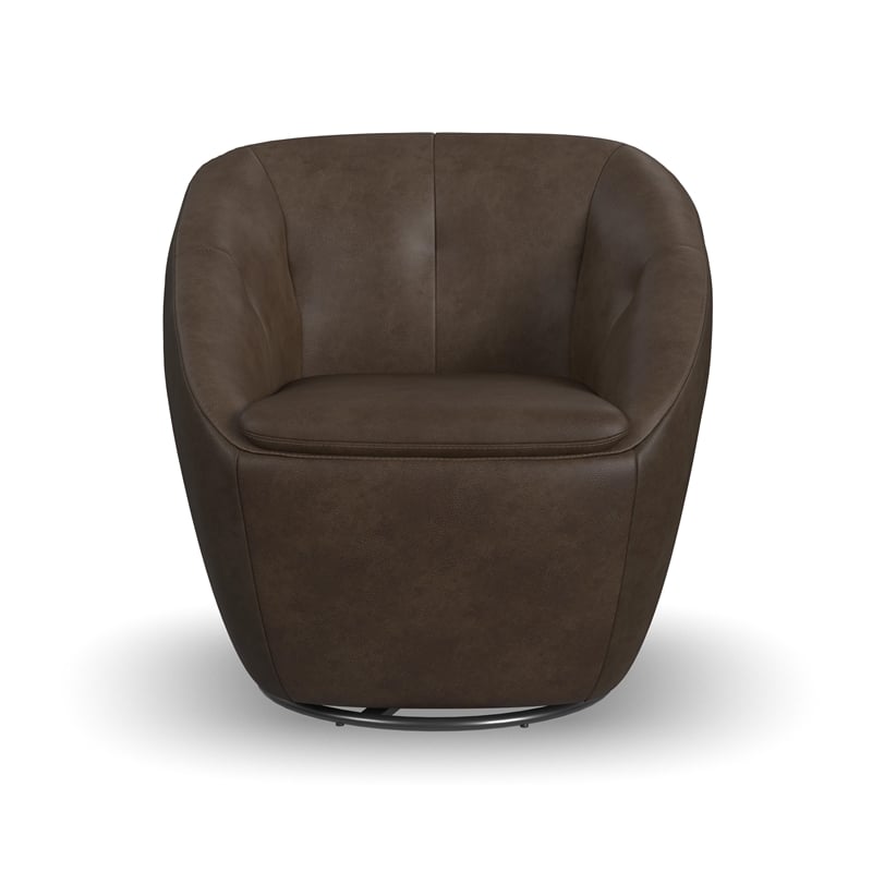 Home Square Leather Swivel Chair in Medium Brown Finish - Set of 2