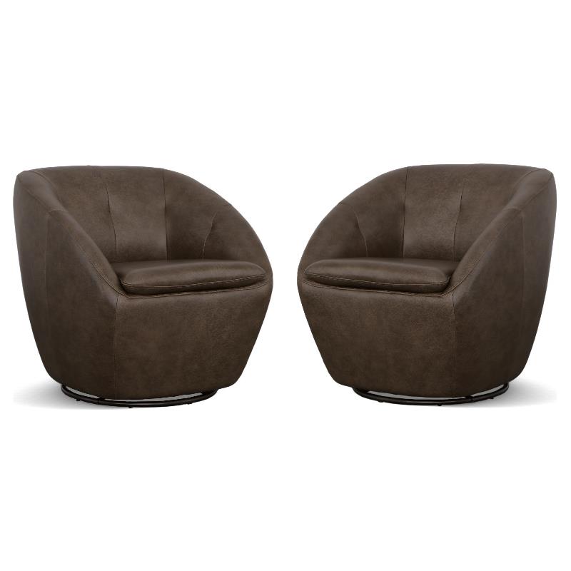 Home Square Leather Swivel Chair in Medium Brown Finish - Set of 2