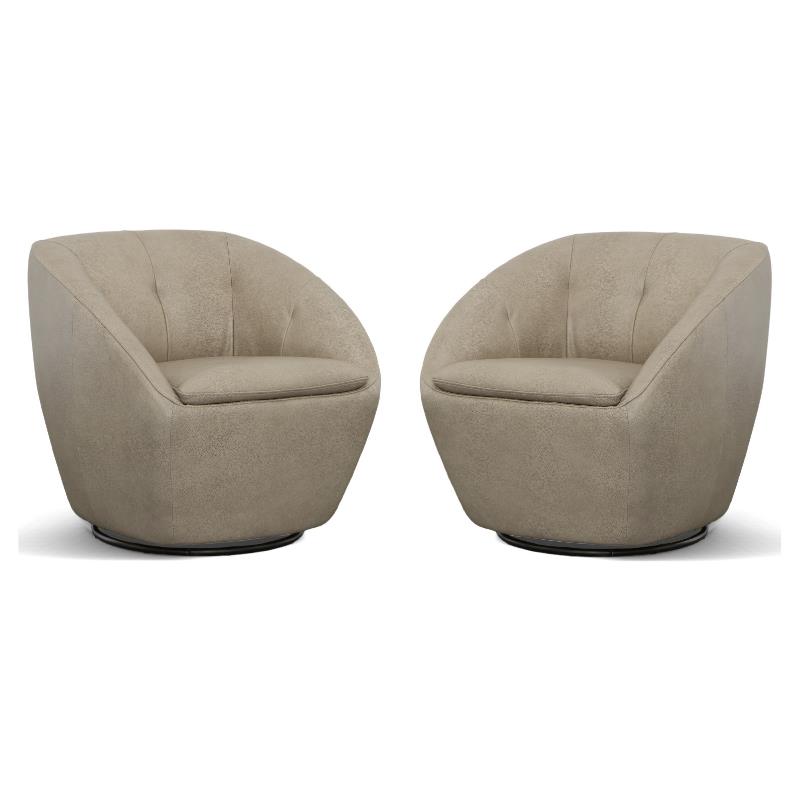 Home Square Leather Swivel Accent Chair in Beige Finish - Set of 2