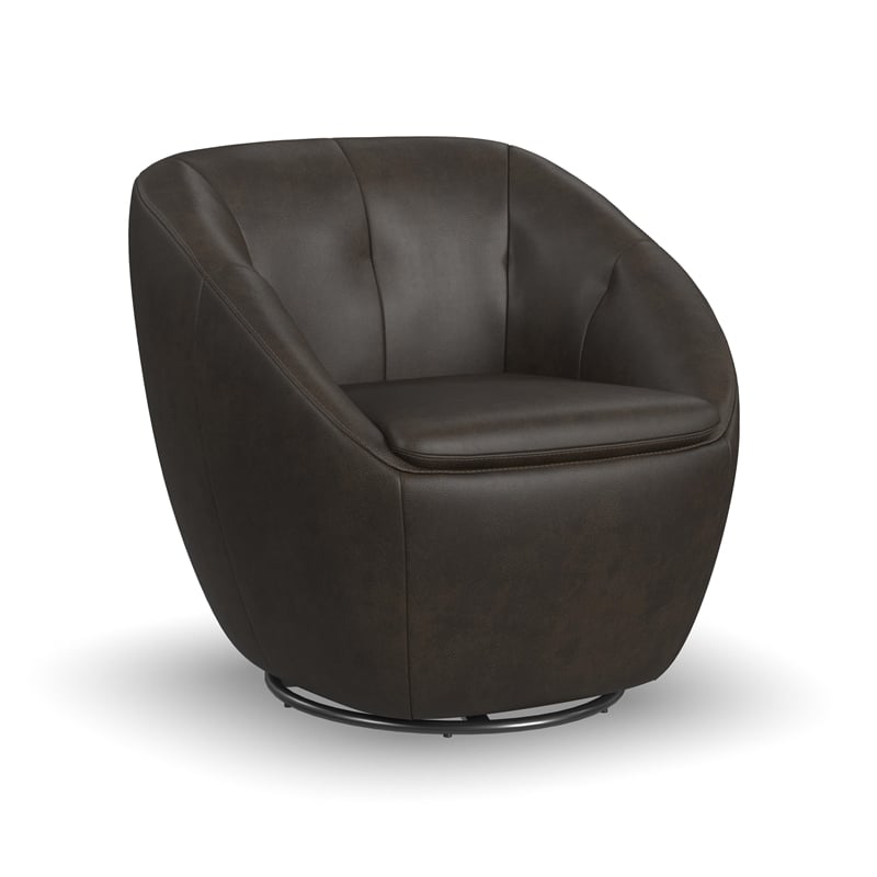Home Square Leather Swivel Chair in Dark Brown Finish - Set of 2