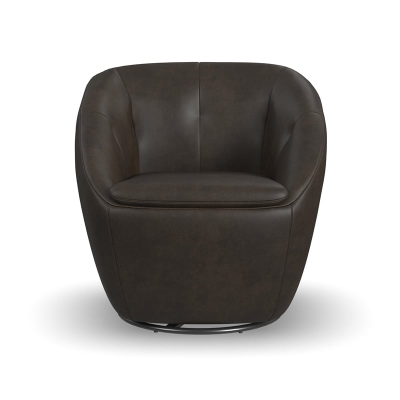Home Square Leather Swivel Chair in Dark Brown Finish - Set of 2