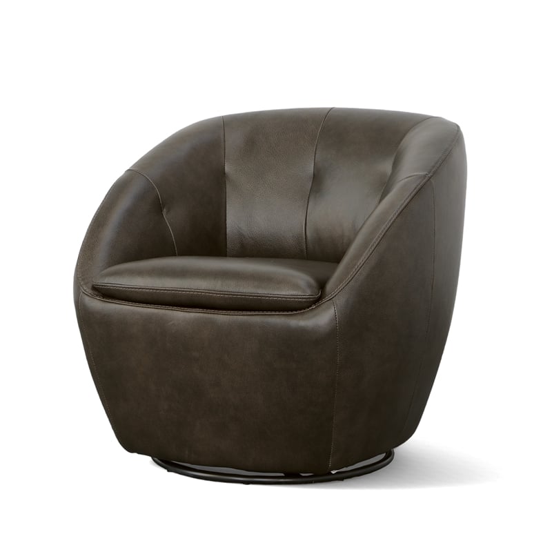 Home Square Leather Swivel Chair in Dark Brown Finish - Set of 2