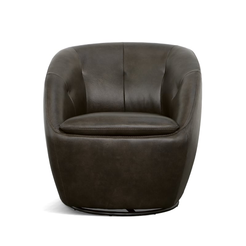 Home Square Leather Swivel Chair in Dark Brown Finish - Set of 2