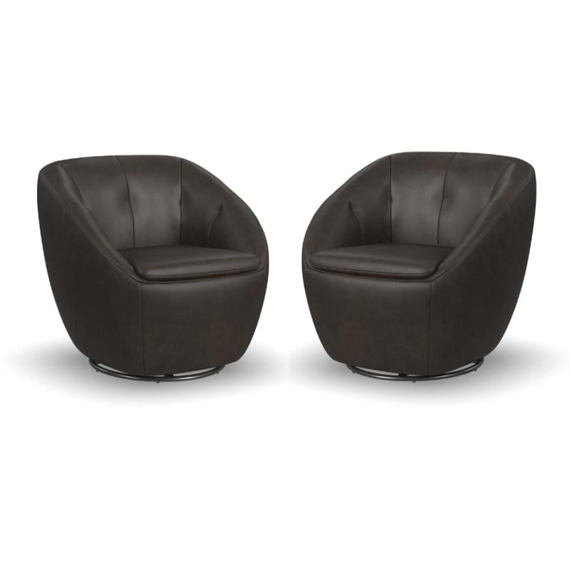 Home Square Leather Swivel Chair in Dark Brown Finish - Set of 2