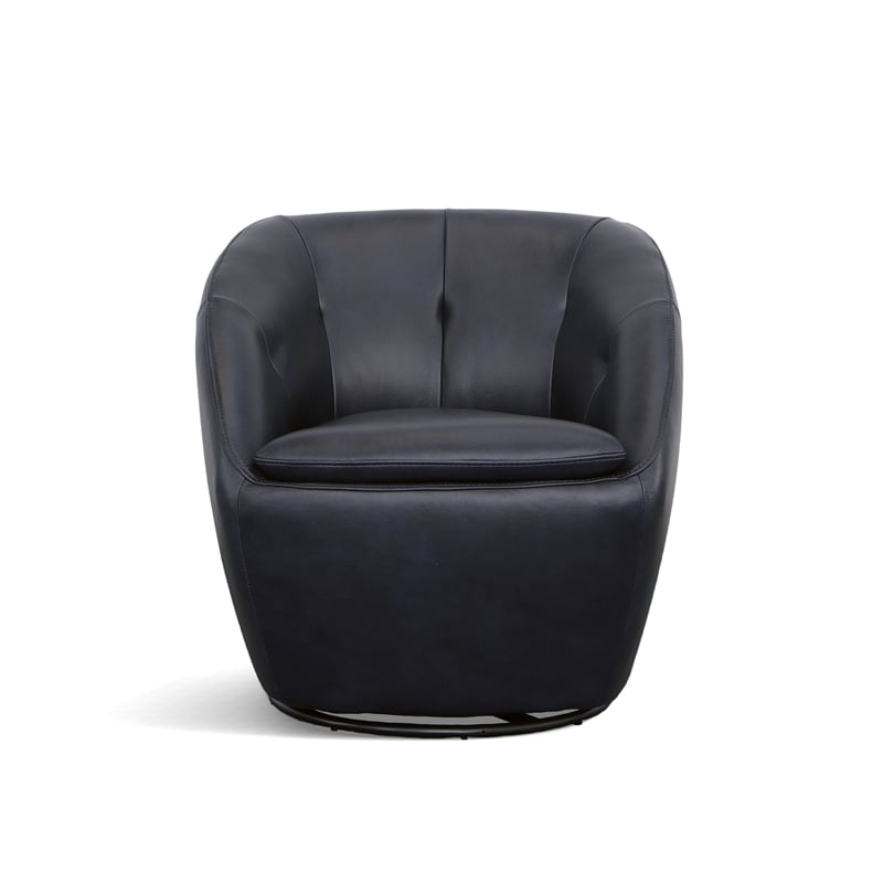 Home Square Leather Swivel Chair in Dark Blue Finish - Set of 2