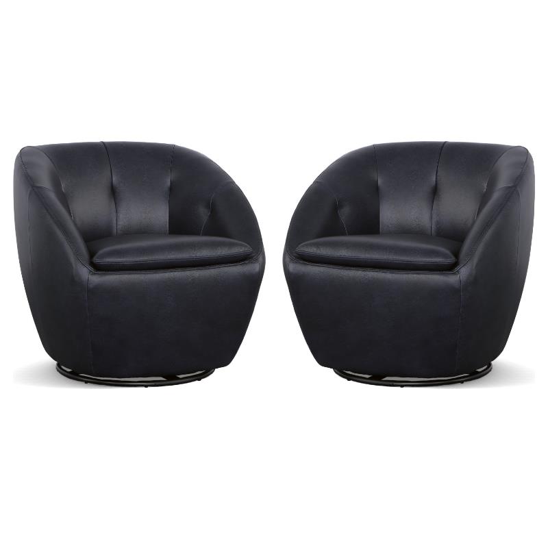 Home Square Leather Swivel Chair in Dark Blue Finish - Set of 2
