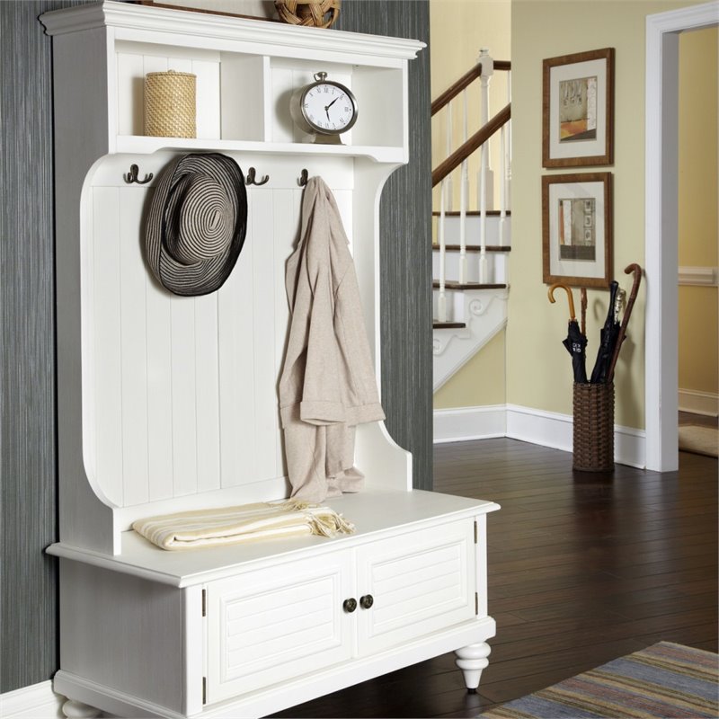 Home Square 2-Piece Set with Hall Tree and Storage Bench in Off White