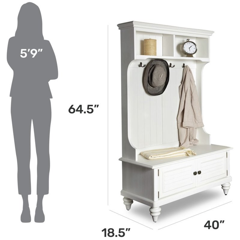 Home Square 2-Piece Set with Hall Tree and Storage Bench in Off White