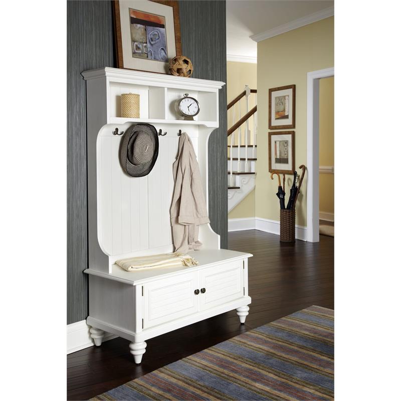 Home Square 2-Piece Set with Hall Tree and Storage Bench in Off White