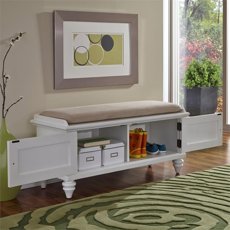 Home Square 2-Piece Set with Hall Tree and Storage Bench in Off White