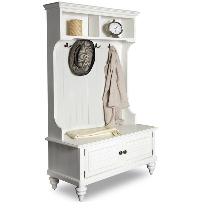 Home Square 2-Piece Set with Hall Tree and Storage Bench in Off White