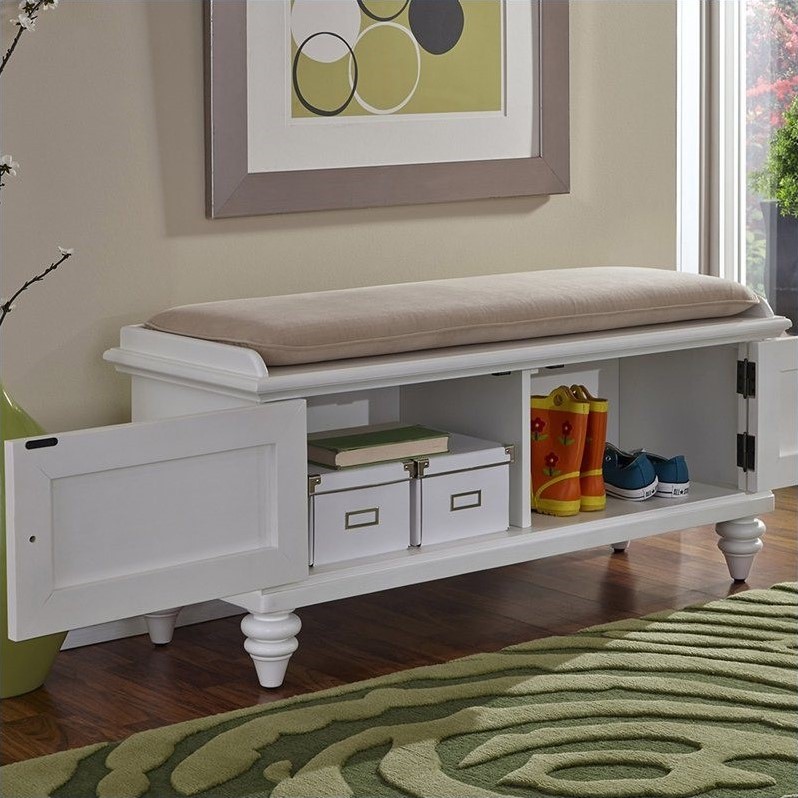 Home Square 2-Piece Set with Hall Tree and Storage Bench in Off White