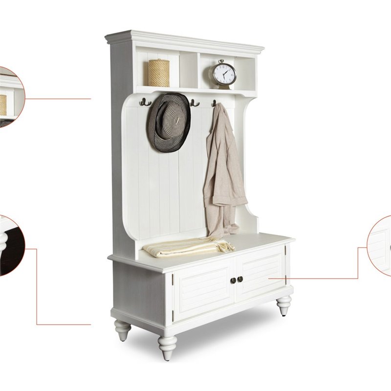 Home Square 2-Piece Set with Hall Tree and Storage Bench in Off White