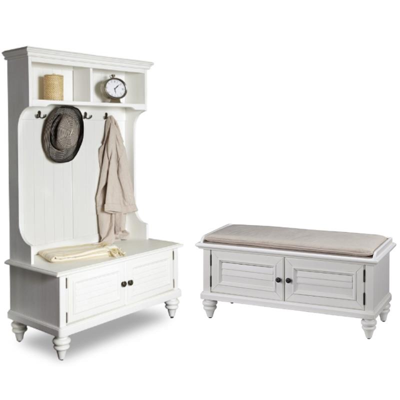 Home Square 2-Piece Set with Hall Tree and Storage Bench in Off White