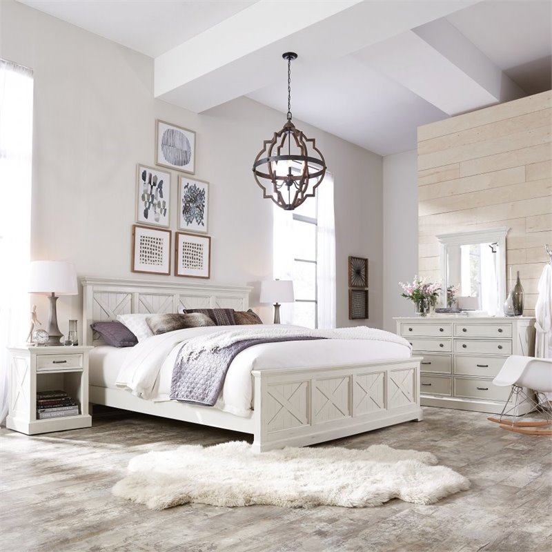 Home Square 3-Piece Set with 2 Nightstands and King Headboard in Off White