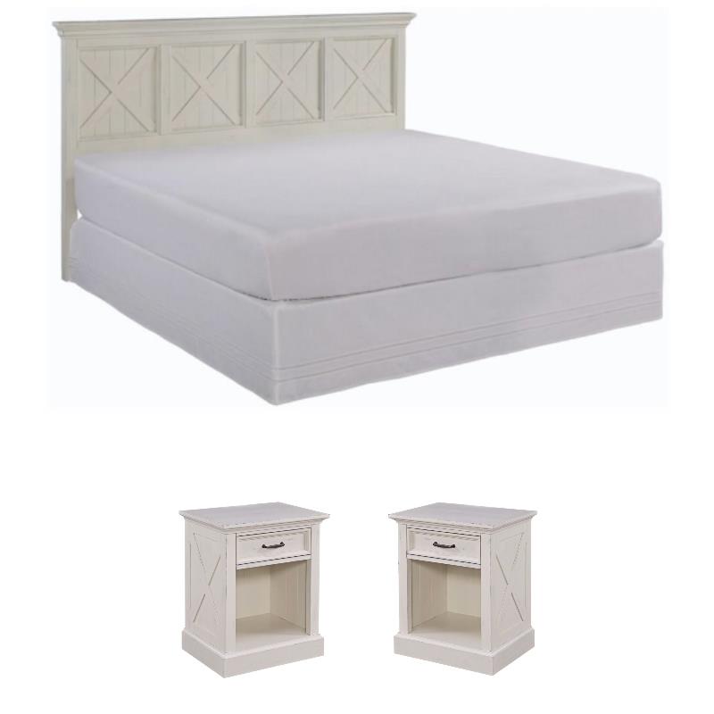 Home Square 3-Piece Set with 2 Nightstands and King Headboard in Off White