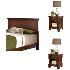 Home Square 3-Piece Set with 2 Nightstands and Queen Headboard in Brown