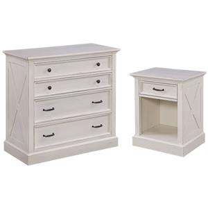 Home Square 2-Piece Set with Wood Chest and Nightstand in Off White