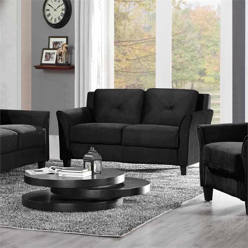 Home Square 3-Piece Set with Microfiber Chair & Loveseat & Sofa in Black