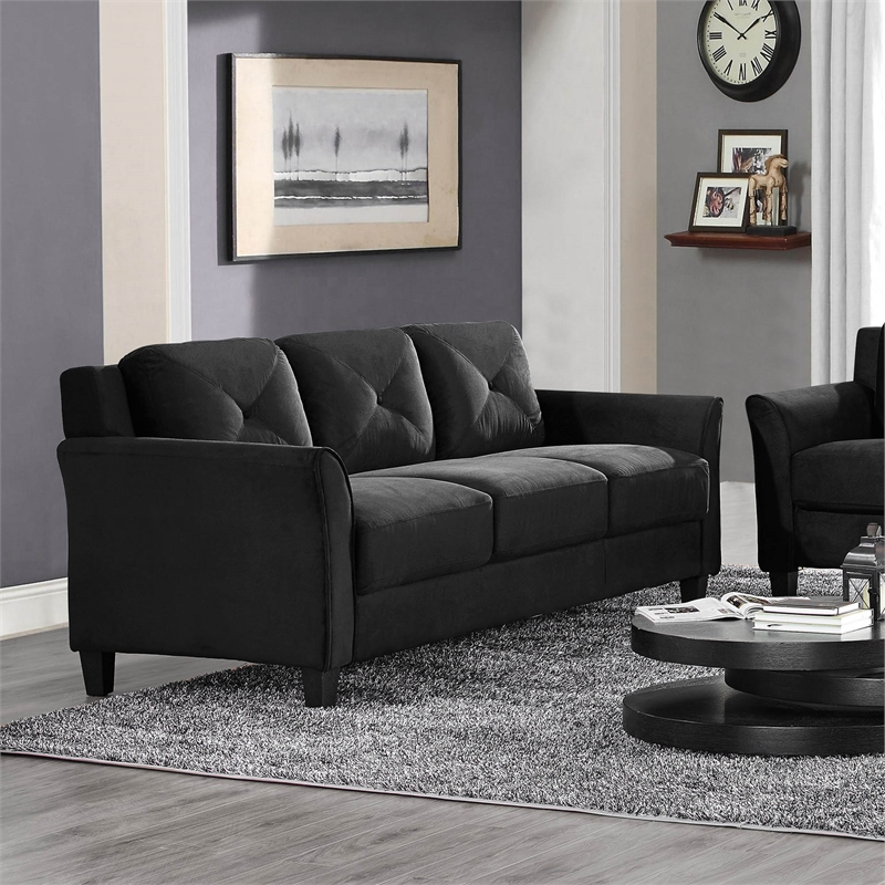 Home Square 3-Piece Set with Microfiber Chair & Loveseat & Sofa in Black