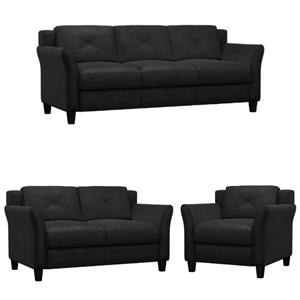 home square 3-piece set with microfiber chair & loveseat & sofa in black
