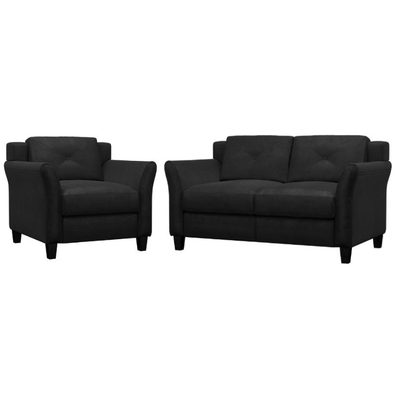 Home Square 2-Piece Set with Microfiber Loveseat & Chair in Black