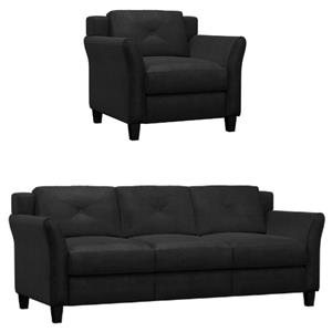 home square 2-piece set with microfiber chair and sofa in black
