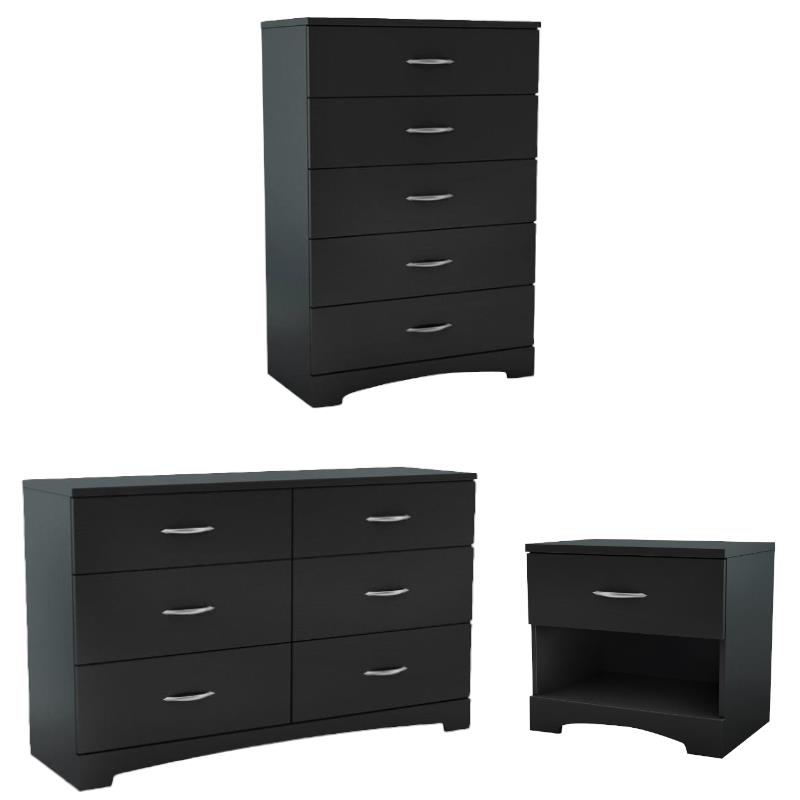 Home Square 3-Piece Set with Double Dresser & 5 Drawer Chest & Nightstand
