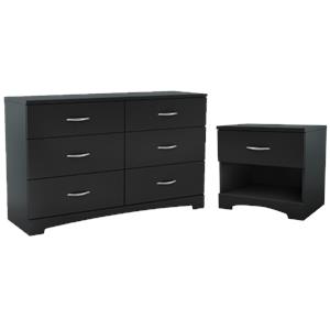 Home Square 2-Piece Set with 6 Drawer Dresser and Nightstand in Pure Black