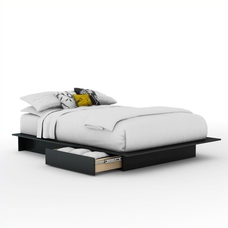 Home Square 2-Piece Set with Platform Bed and Queen Panel Headboard in Black