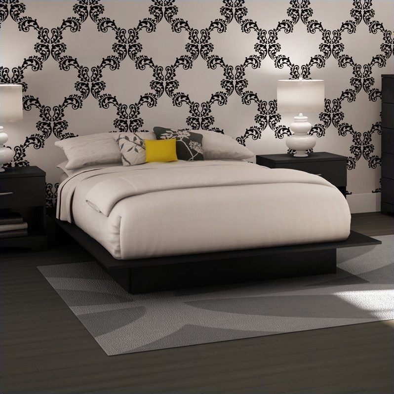 Home Square 2-Piece Set with Platform Bed and Queen Panel Headboard in Black