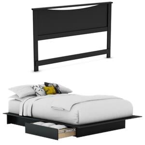 Home Square 2-Piece Set with Platform Bed and Queen Panel Headboard in Black