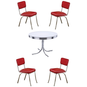 Home Square 5-Piece Set with Dining Table and 4 Faux Leather Dining Chairs