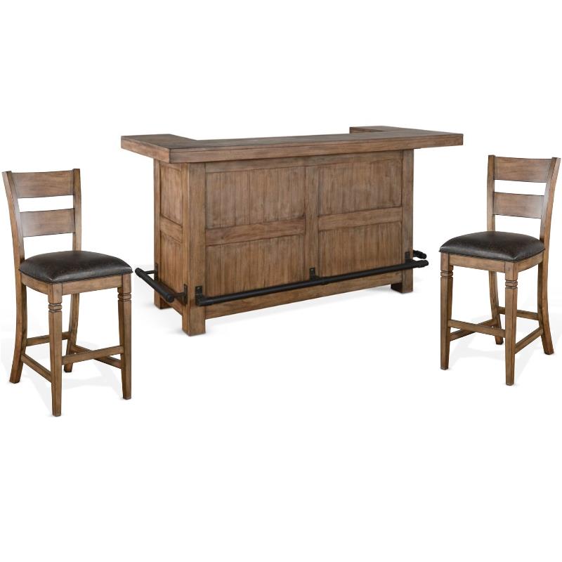 3 Piece Home Bar and Bar Stool Set in Taupe Brown