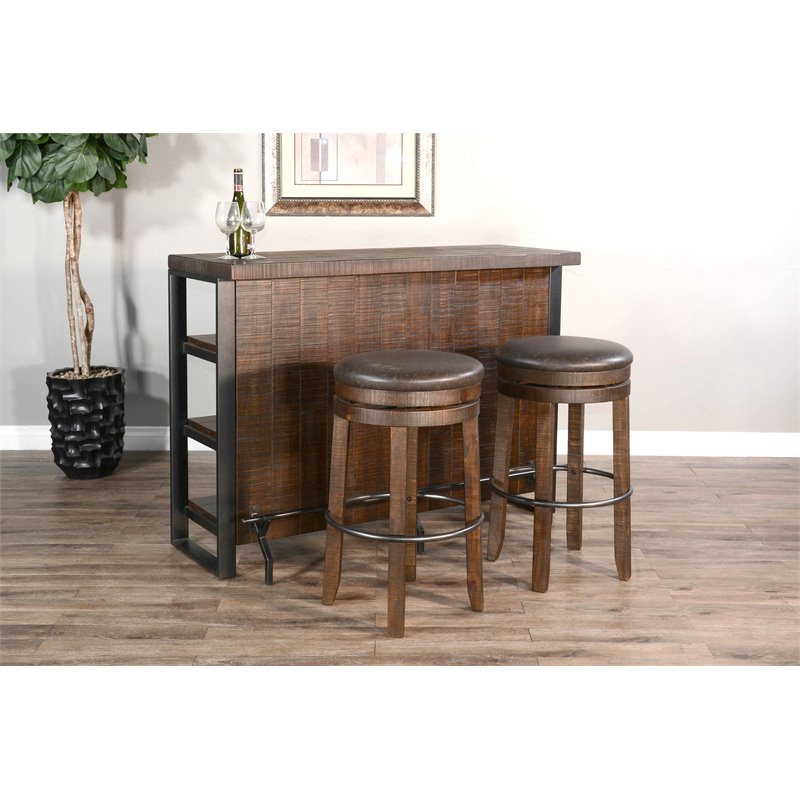 Home Bar and Swivel Bar Stool in Tobacco Leaf 3 Piece Set