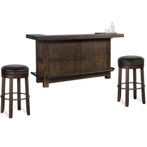 Home Bar and Swivel Bar Stool in Tobacco Leaf 3 Piece Set