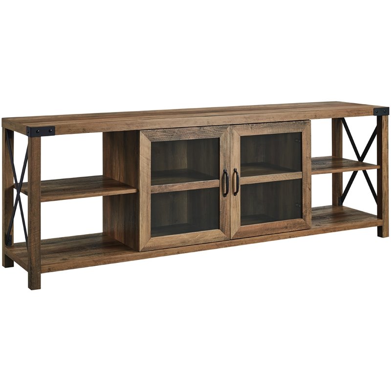 4 Piece Farmhouse TV Stand and Coffee Table and 2 End Tables Set in Rustic Oak