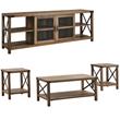 4 Piece Farmhouse TV Stand and Coffee Table and 2 End Tables Set in Rustic Oak