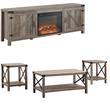 Farmhouse Fireplace TV Stand with Coffee Table and 2 End Tables Set in Gray Wash