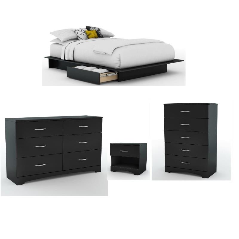 Home Square 4 Piece Modern Wood Bedroom Set in Black