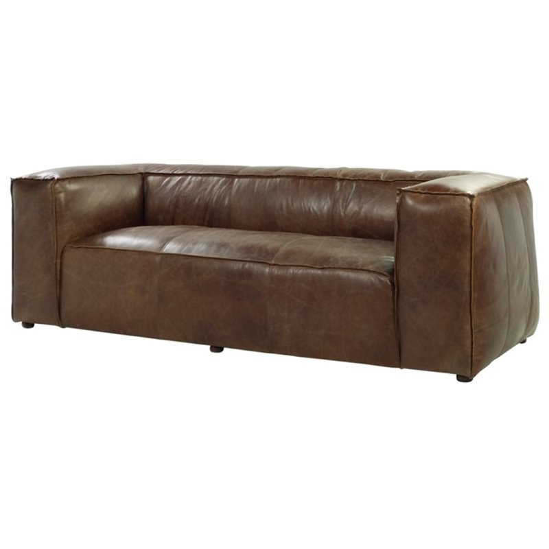 Home Square 2-Piece Set with Leather Sofa and Square Coffee Table