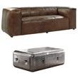 Home Square 2-Piece Set with Leather Sofa and Square Coffee Table
