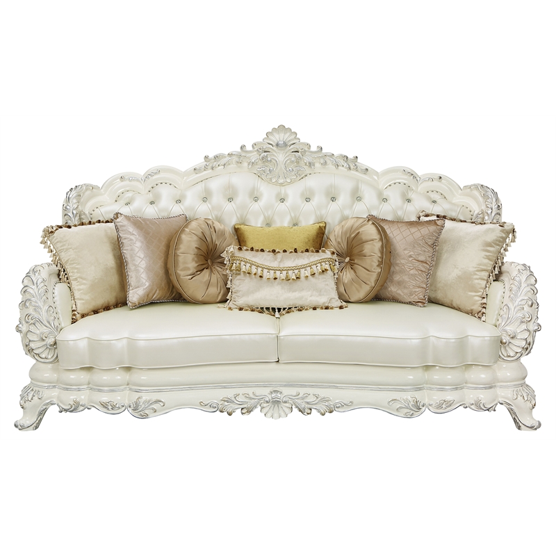 Home Square 3-Piece Set with Faux Leather Loveseat & Chair & Sofa in White