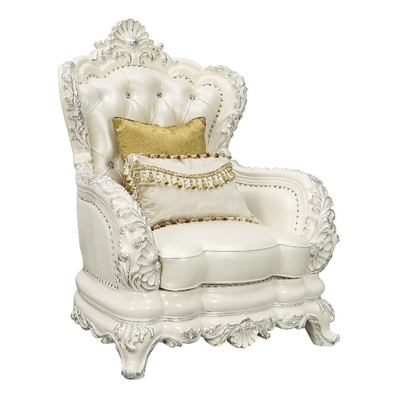 Home Square 3-Piece Set with Faux Leather Loveseat & Chair & Sofa in White